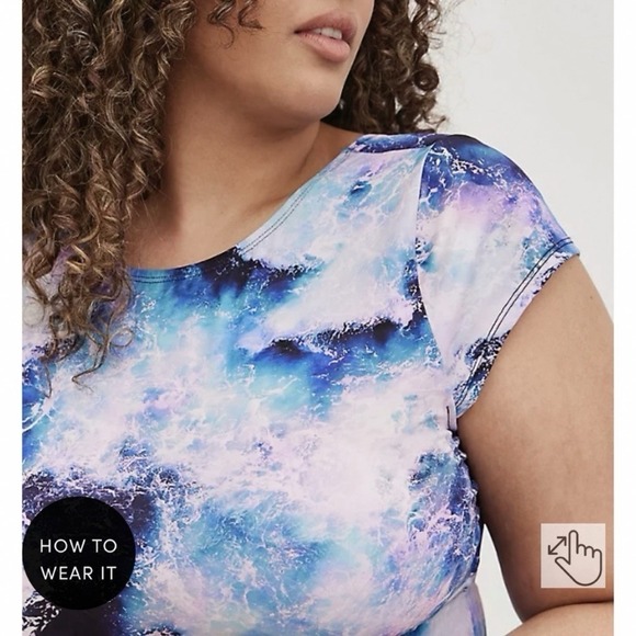 Torrid Purple Blue Pink Waves One Piece Wireless Modest Swimsuit Size 4X - Picture 3 of 13